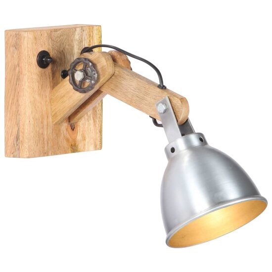 Wandlamp E27 massief mangohout en ijzer zilverkleurig 1