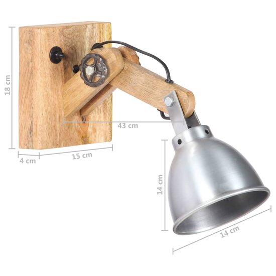 Wandlamp E27 massief mangohout en ijzer zilverkleurig 7