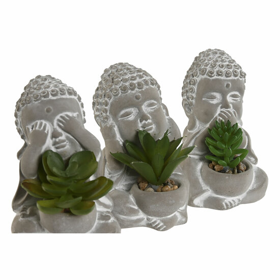 Decoratieve plant Home ESPRIT Polyethyleen Cement Boeddha Orientaals 8,5 x 7 x 11 cm (3 Stuks) 2