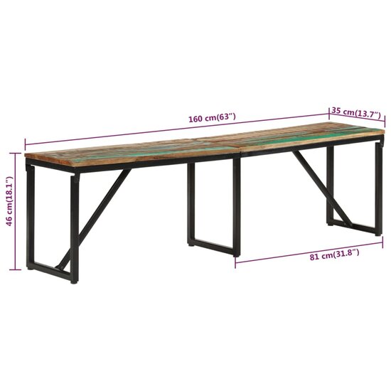 Bankje 160x35x46 cm massief gerecycled hout 8