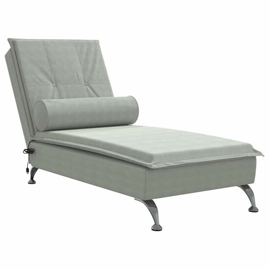 Massage chaise longue met bolster fluweel lichtgrijs 2