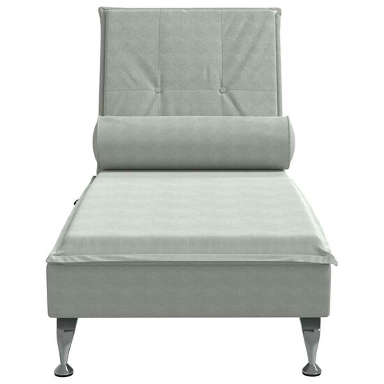 Massage chaise longue met bolster fluweel lichtgrijs 4