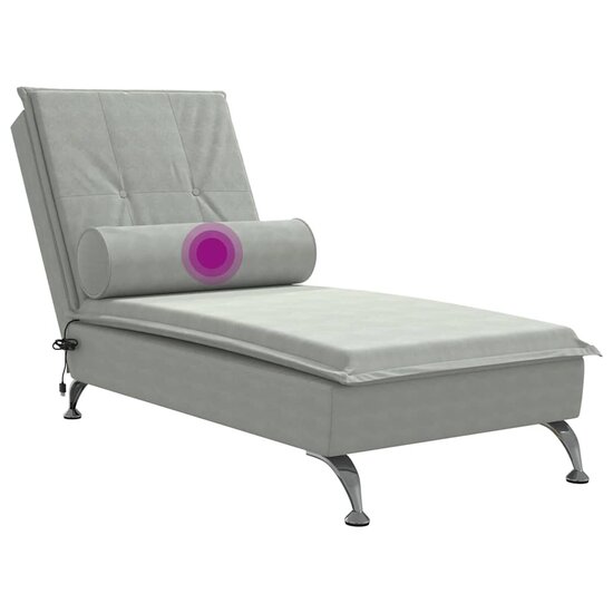 Massage chaise longue met bolster fluweel lichtgrijs 7