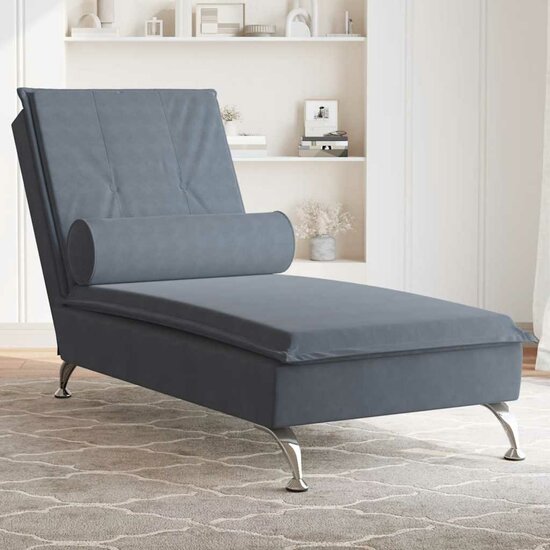 Massage chaise longue met bolster fluweel donkergrijs 1