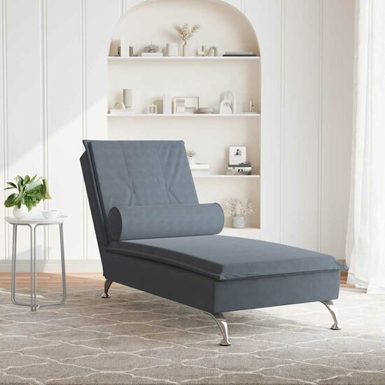 Massage chaise longue met bolster fluweel donkergrijs 3