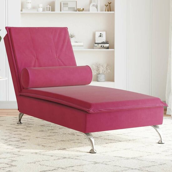 Massage chaise longue met bolster fluweel wijnrood 1