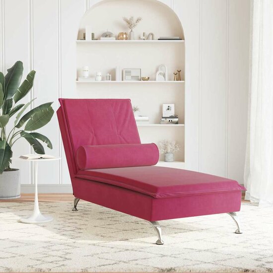 Massage chaise longue met bolster fluweel wijnrood 3