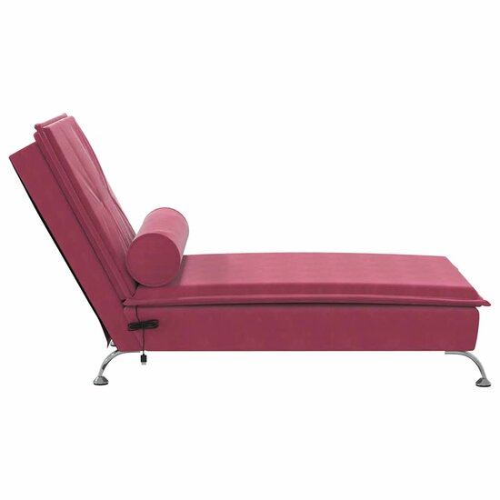 Massage chaise longue met bolster fluweel wijnrood 5