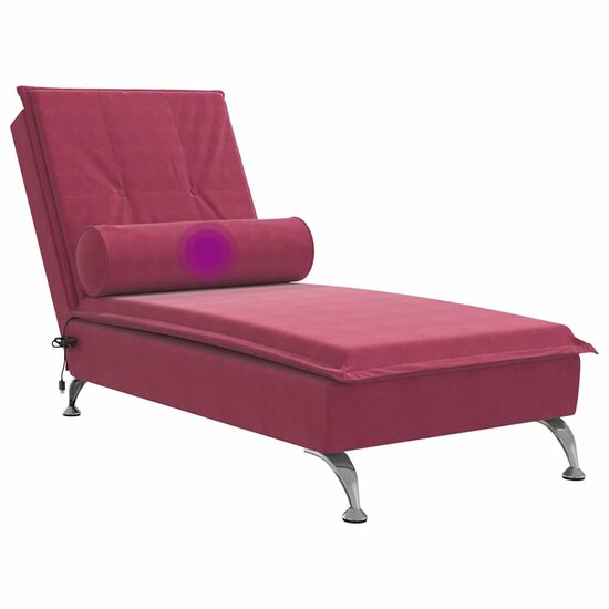 Massage chaise longue met bolster fluweel wijnrood 7