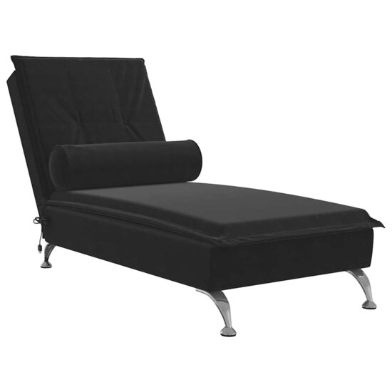 Massage chaise longue met bolster fluweel zwart 2