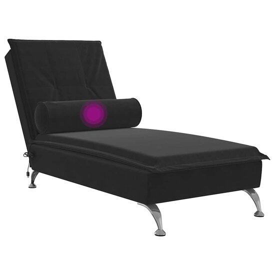 Massage chaise longue met bolster fluweel zwart 7