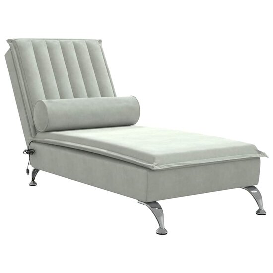 Massage chaise longue met bolster fluweel lichtgrijs 2