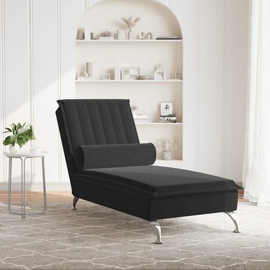 Massage chaise longue met bolster fluweel zwart 3