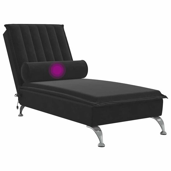 Massage chaise longue met bolster fluweel zwart 7