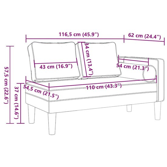 Chaise longue met kussens kunstleer zwart 8