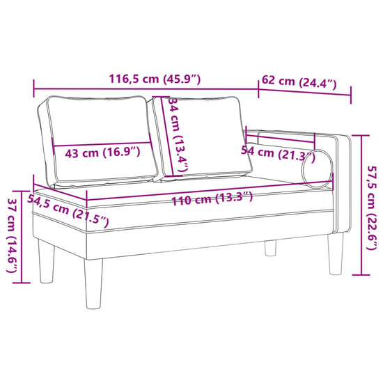 Chaise longue met kussens fluweel zwart 8