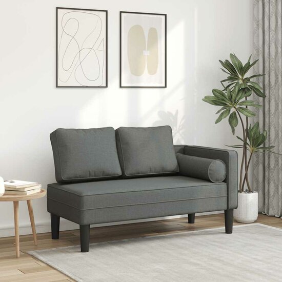 Chaise longue met kussens stof donkergrijs 1