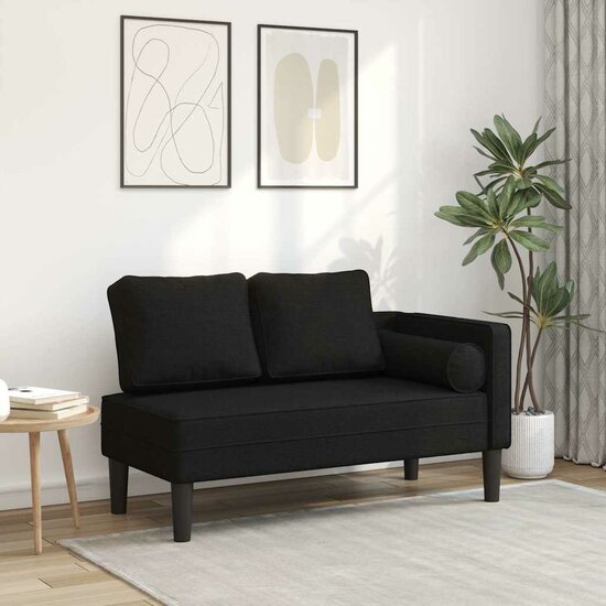 Chaise longue met kussens stof zwart 1