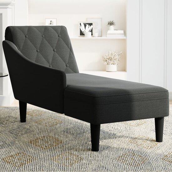 Chaise longue met kussen en rechterarmleuning stof zwart 3