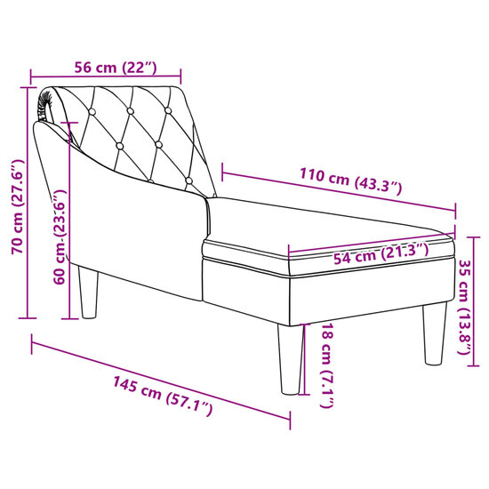 Chaise longue met kussen en rechterarmleuning stof zwart 9