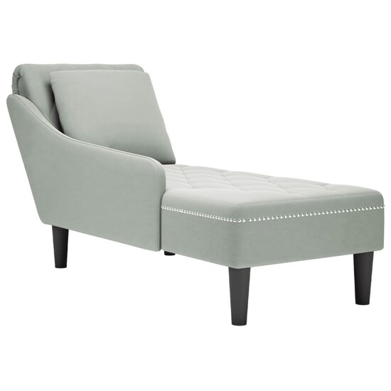 Chaise longue met kussen &amp; rechterarmleuning fluweel lichtgrijs 1