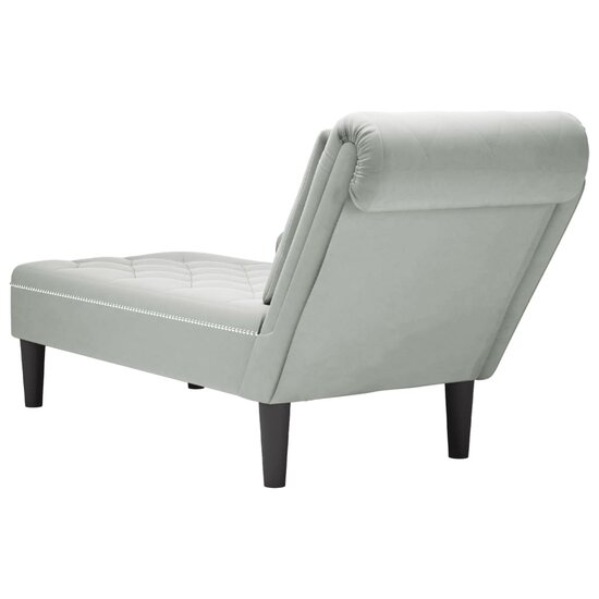 Chaise longue met kussen &amp; rechterarmleuning fluweel lichtgrijs 6