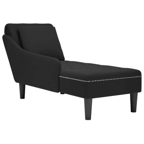 Chaise longue met kussen en rechterarmleuning fluweel zwart 1