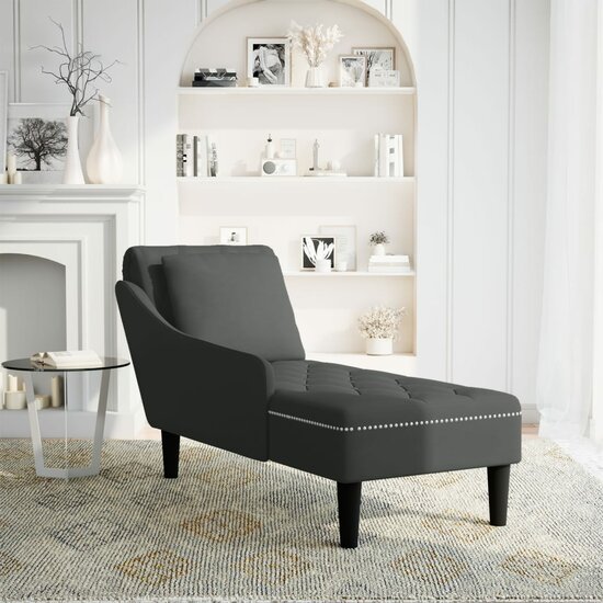 Chaise longue met kussen en rechterarmleuning fluweel zwart 2