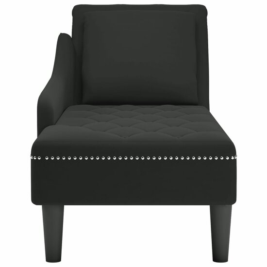 Chaise longue met kussen en rechterarmleuning fluweel zwart 4