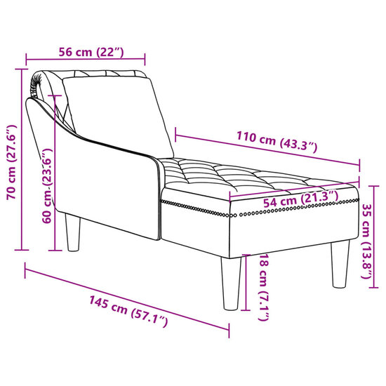 Chaise longue met kussen en rechterarmleuning fluweel zwart 9