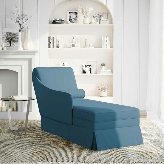 Chaise longue met bolster en rechterarmleuning fluweel blauw 2