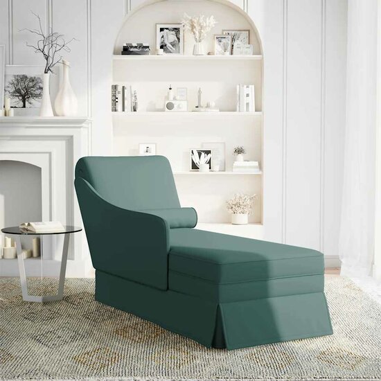 Chaise longue met bolster&amp;rechterarmleuning fluweel donkergroen 2