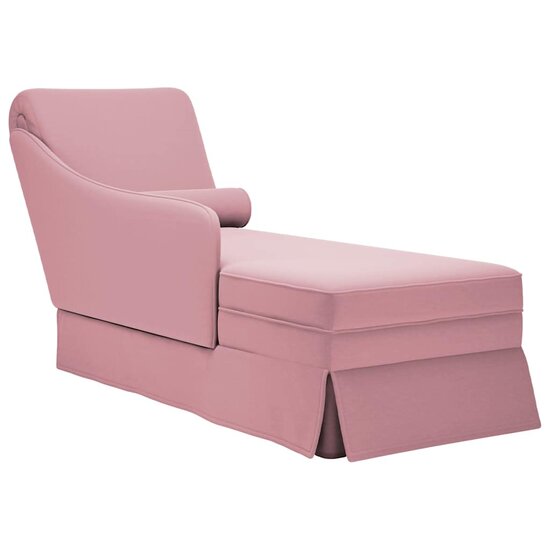 Chaise longue met bolster en rechterarmleuning fluweel roze 1