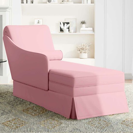 Chaise longue met bolster en rechterarmleuning fluweel roze 3