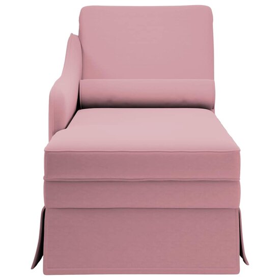 Chaise longue met bolster en rechterarmleuning fluweel roze 4