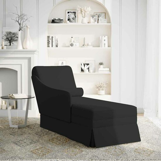 Chaise longue met bolster en rechterarmleuning fluweel zwart 2