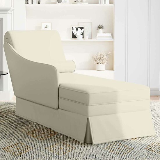 Chaise longue met bolster en rechterarmleuning fluweel cr&egrave;me 3