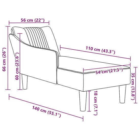 Chaise longue met rechterarmleuning fluweel blauw 9