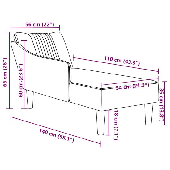 Chaise longue met rechterarmleuning fluweel lichtgrijs 9