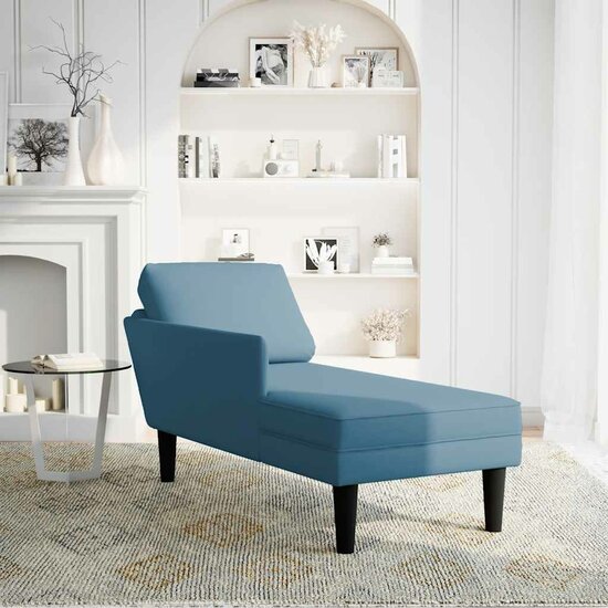 Chaise longue met kussen en rechterarmleuning fluweel blauw 2