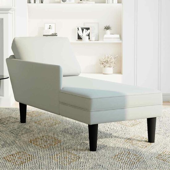 Chaise longue met kussen &amp; rechterarmleuning fluweel lichtgrijs 3