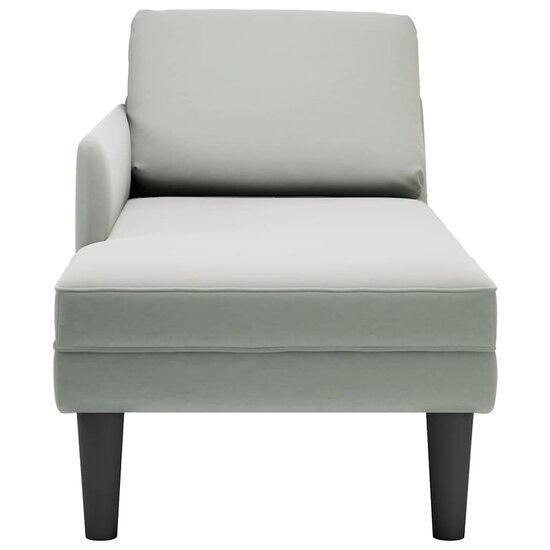 Chaise longue met kussen &amp; rechterarmleuning fluweel lichtgrijs 4