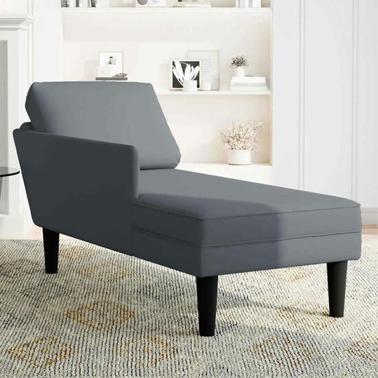 Chaise longue met kussen&amp;rechterarmleuning fluweel donkergrijs 3