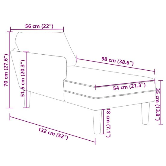 Chaise longue met kussen&amp;rechterarmleuning fluweel donkergrijs 9