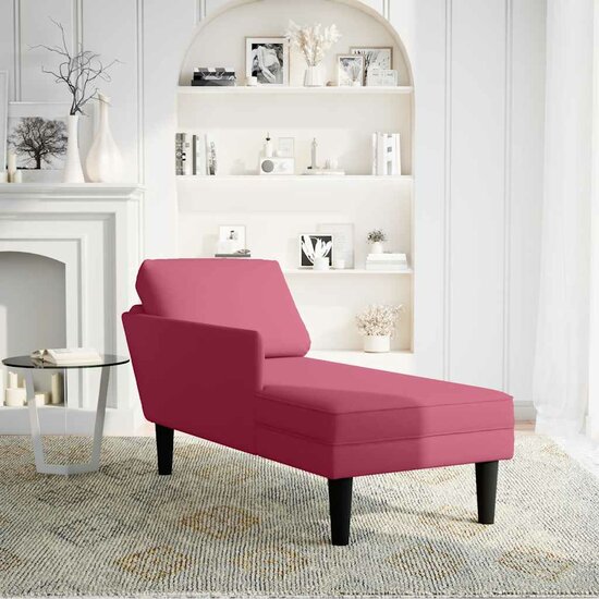 Chaise longue met kussen en rechterarmleuning fluweel wijnrood 2