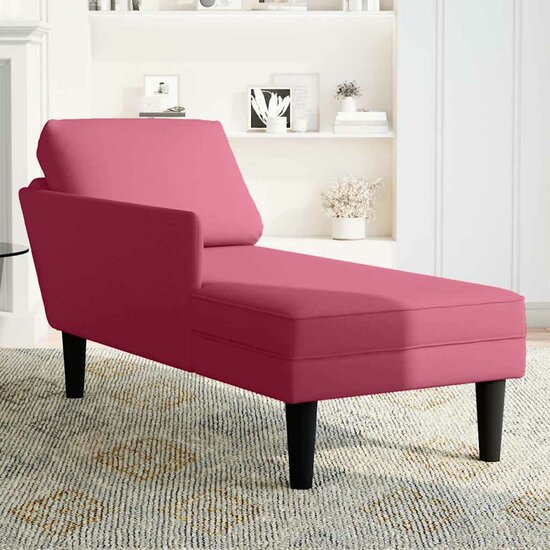 Chaise longue met kussen en rechterarmleuning fluweel wijnrood 3