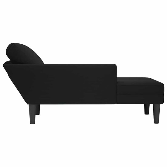 Chaise longue met kussen en rechterarmleuning fluweel zwart 5