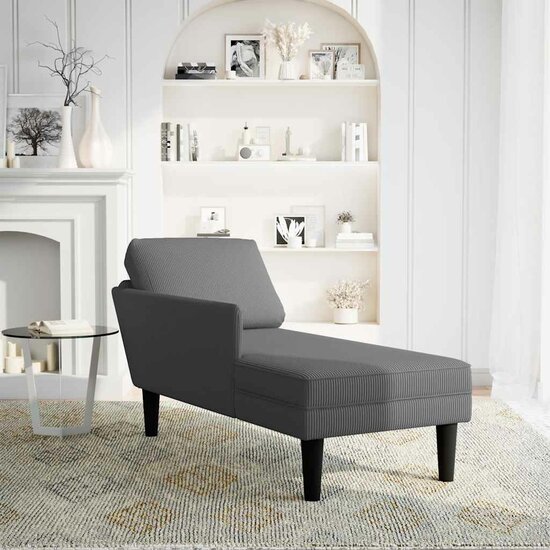 Chaise longue met kussen corduroy stof donkergrijs 2