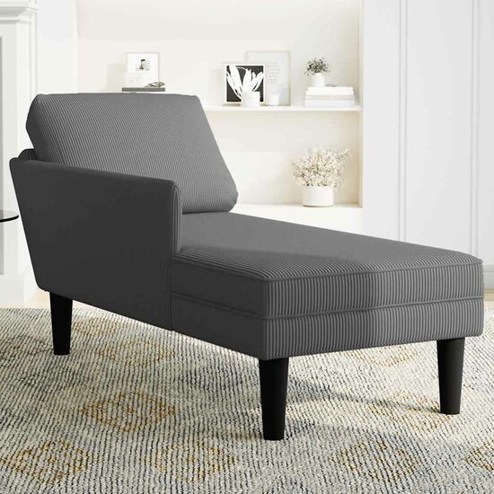 Chaise longue met kussen corduroy stof donkergrijs 3