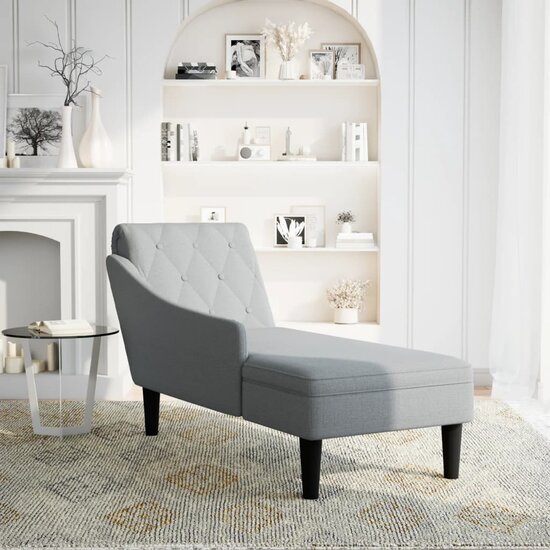 Chaise longue met kussen en rechterarmleuning stof lichtgrijs 2